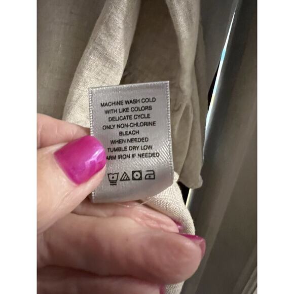 John Mark Beige Linen Tie Front Flare Sleeve Top Sz S - Picture 5 of 6